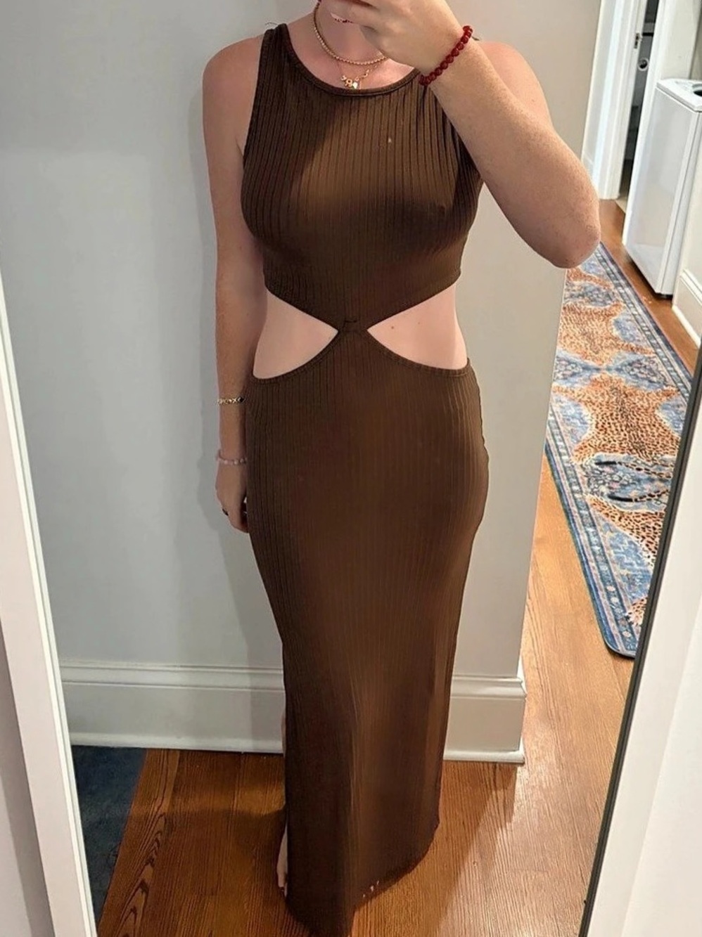 Princess Polly Ribbed Cutout Maxi Dress Brown Medium